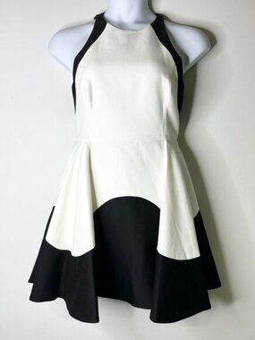 HALSTON HERITAGE Dress Women 10 Black White Mini Formal Prom Party Cocktail